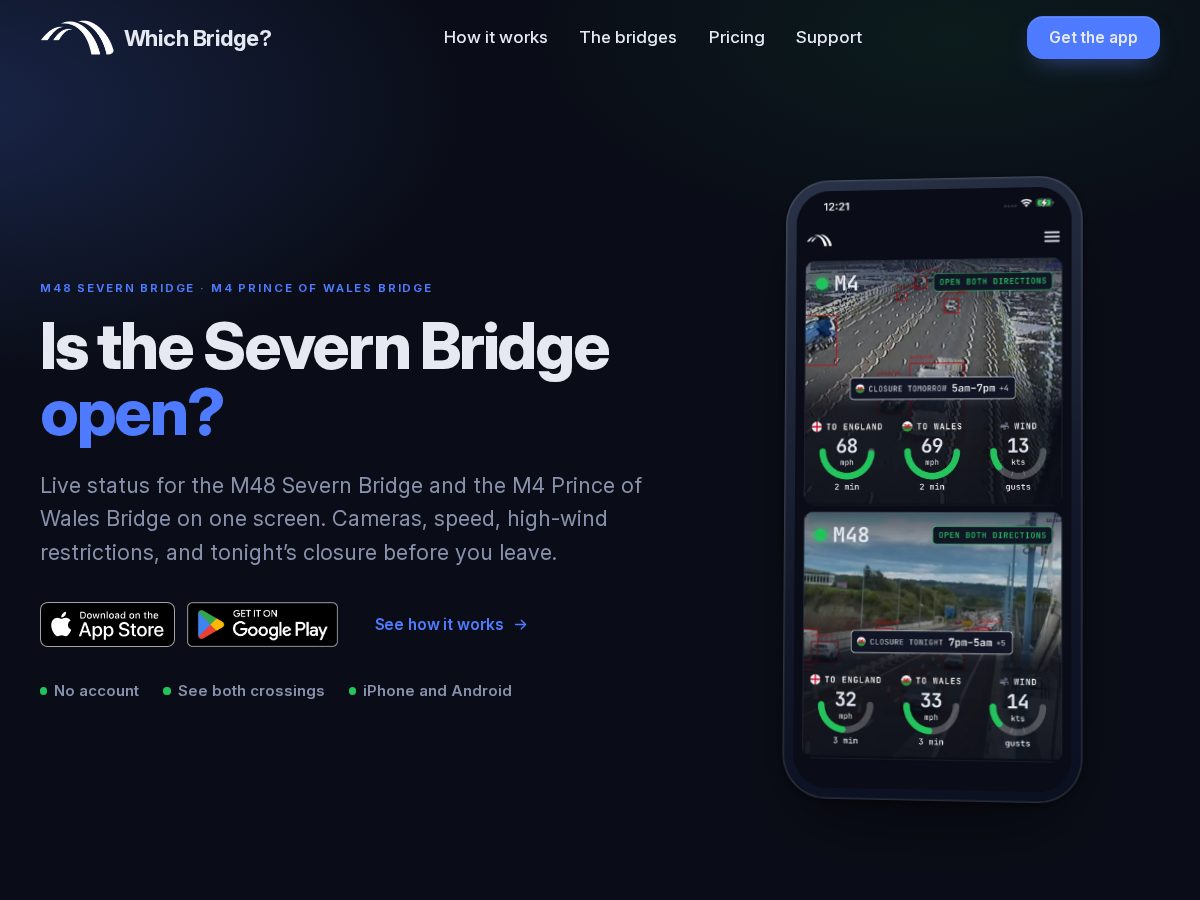 Landing-page snapshot of thesevernbridges.com