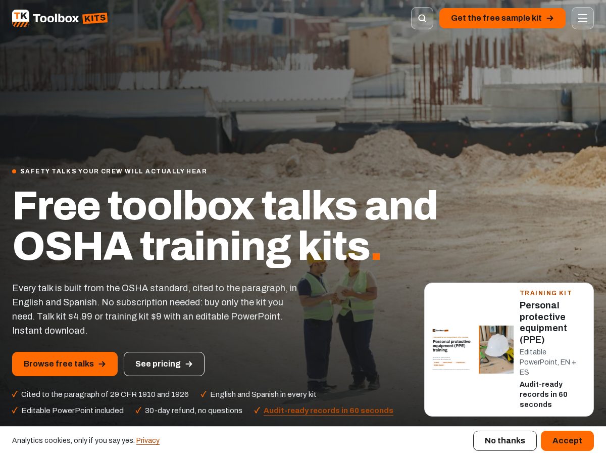 Landing-page snapshot of toolboxkits.com