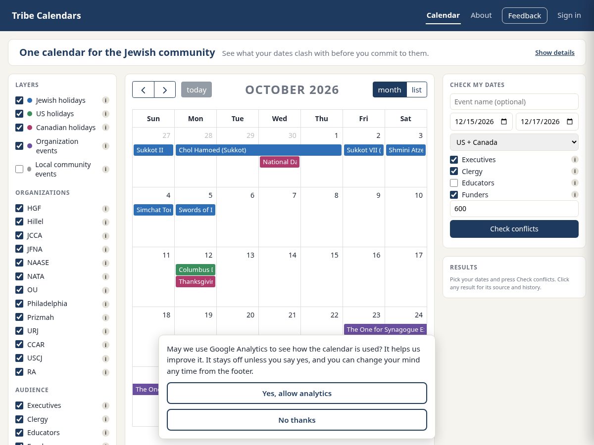 Landing-page snapshot of tribe-calendars.com
