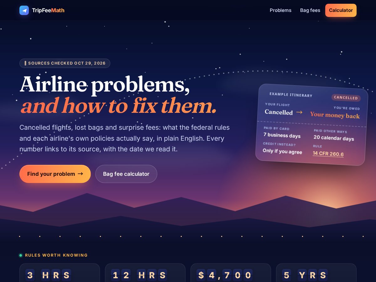 Landing-page snapshot of tripfeemath.com