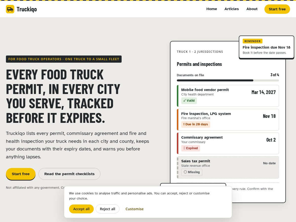 Landing-page snapshot of truckiqo.com