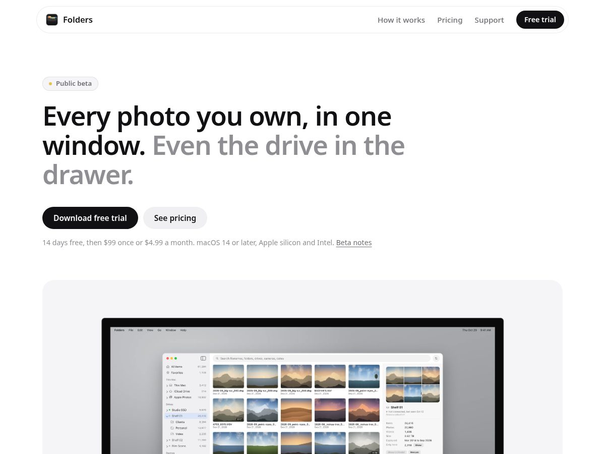Landing-page snapshot of tryfolders.com