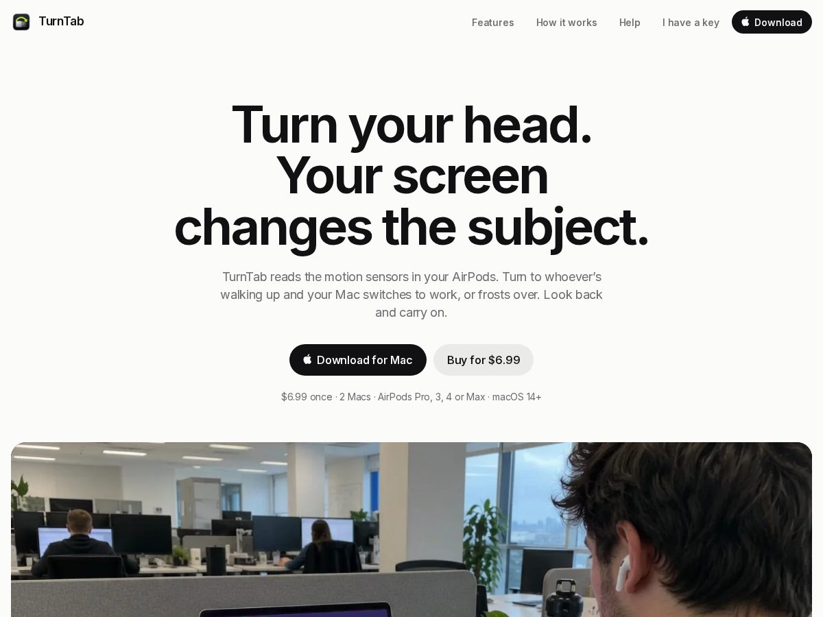 Landing-page snapshot of turntab.app