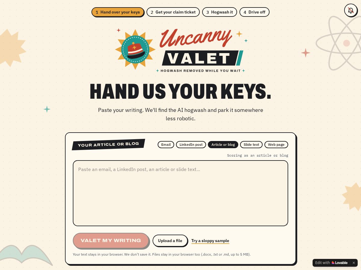 Landing-page snapshot of uncannyvalet.com