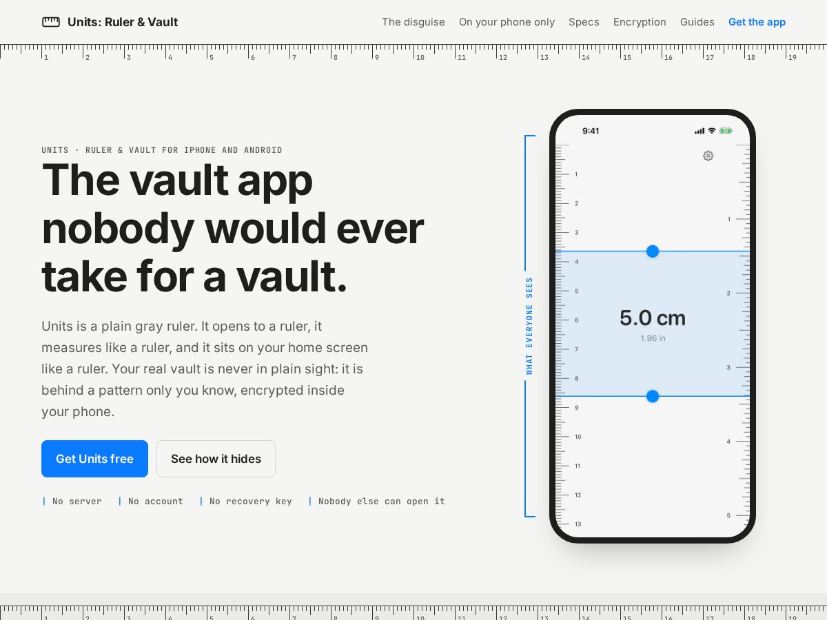 Landing-page snapshot of unitsvault.com