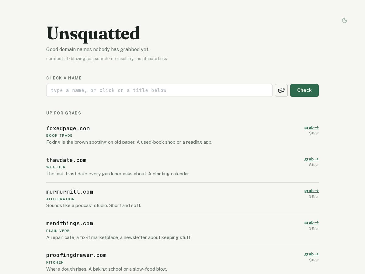 Landing-page snapshot of unsquatted.com
