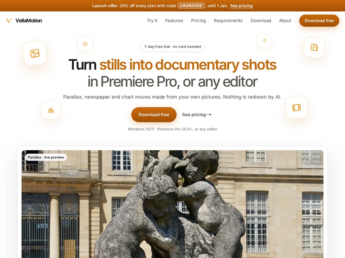 Landing-page snapshot of vellamotion.com