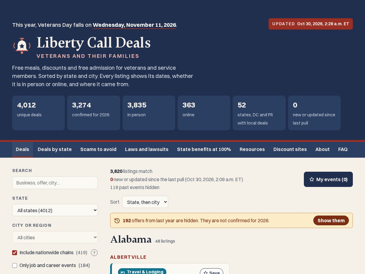 Landing-page snapshot of veteransdaydeals.com