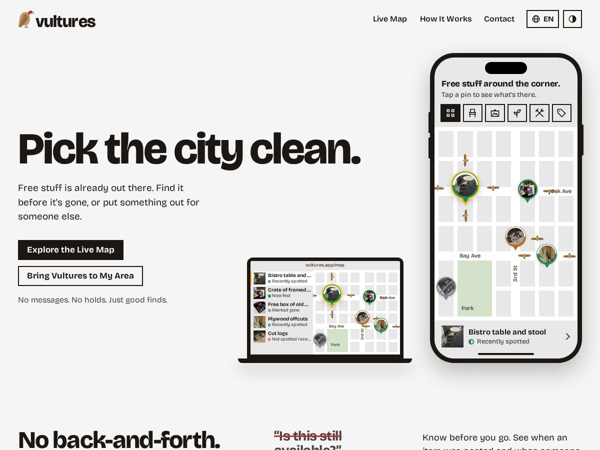 Landing-page snapshot of vultures.app