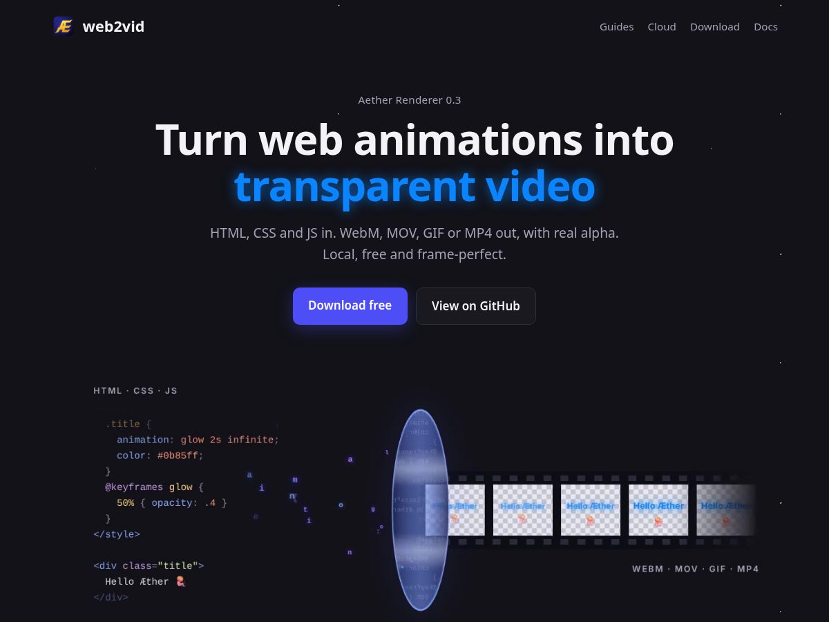 Landing-page snapshot of web2vid.com