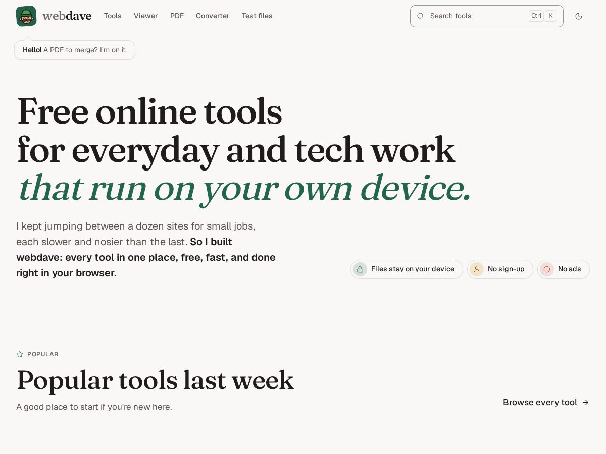 Landing-page snapshot of webdave.app