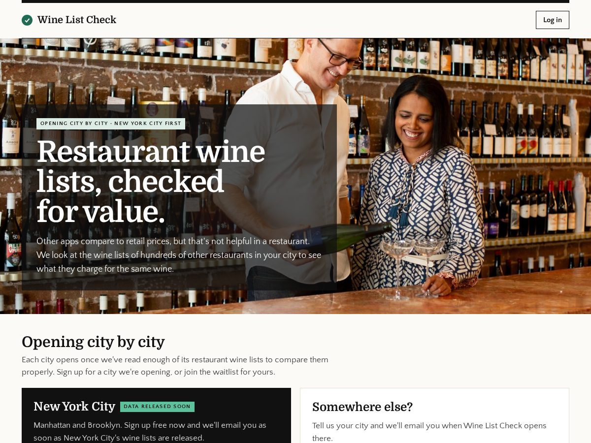 Landing-page snapshot of winelistcheck.com