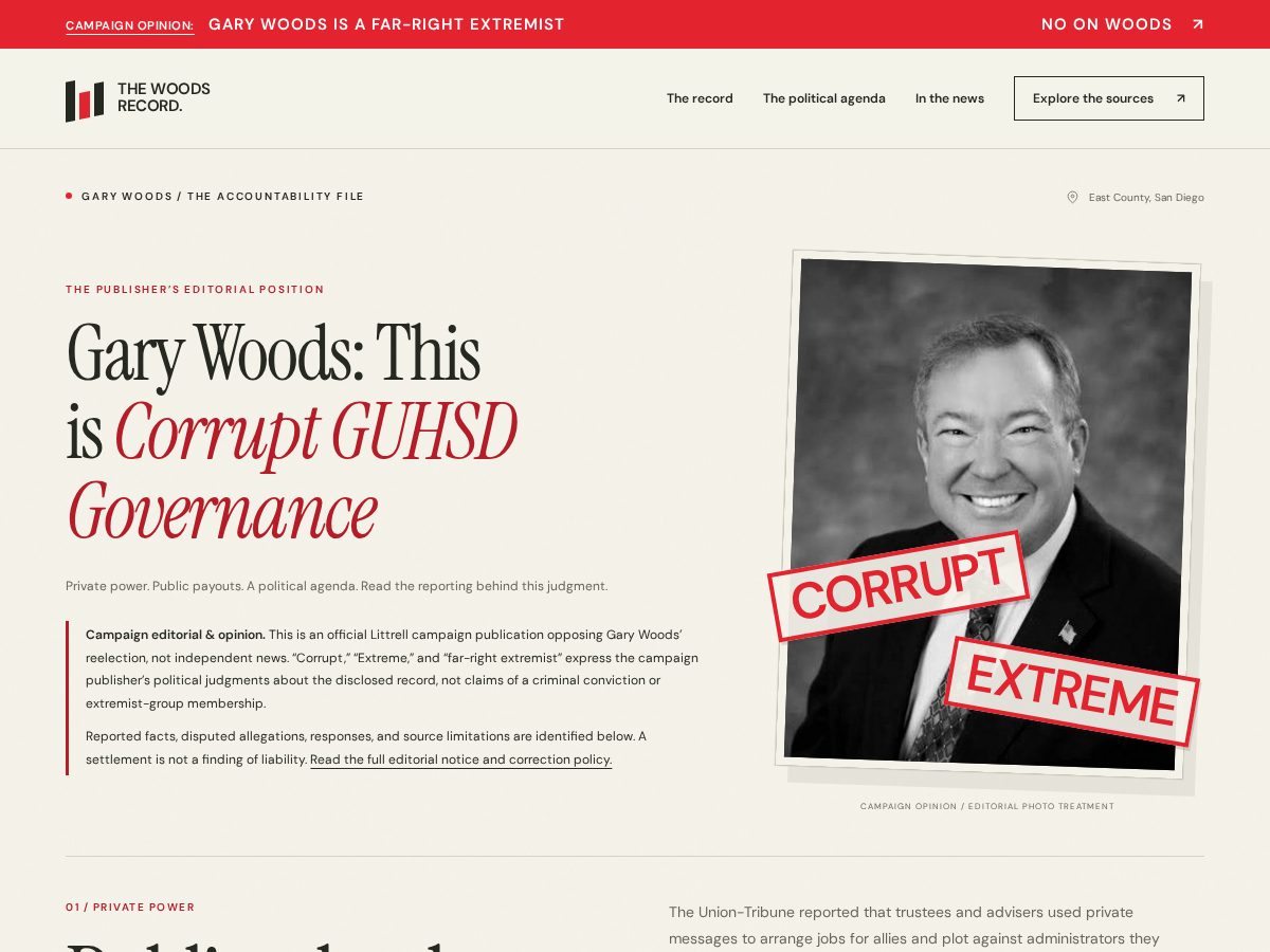 Landing-page snapshot of woodsforguhsd.com