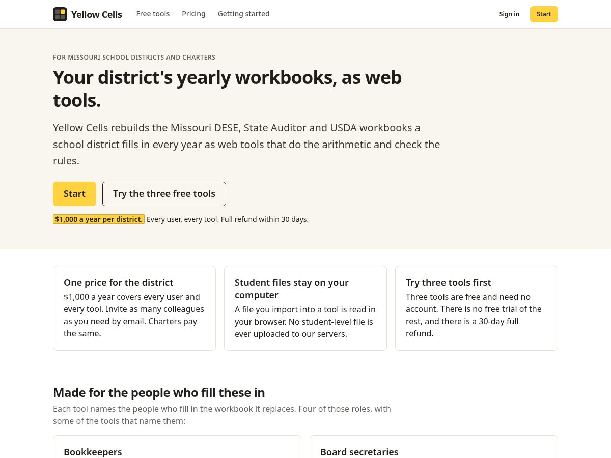 Landing-page snapshot of yellowcells.com