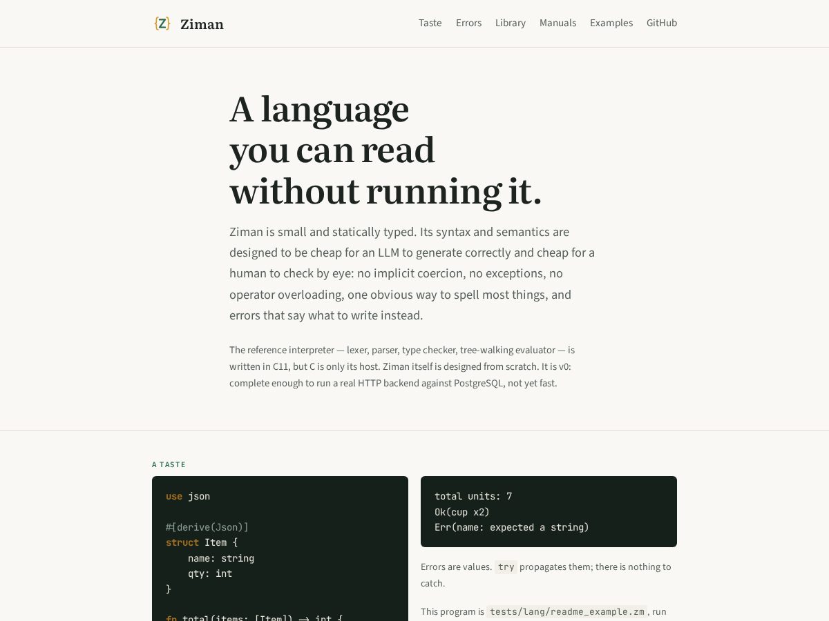 Landing-page snapshot of ziman.dev